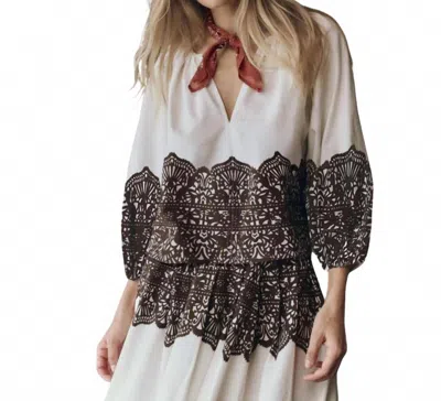 The Great Chariot V-neck Top In Cream W/western Lace In Neutral