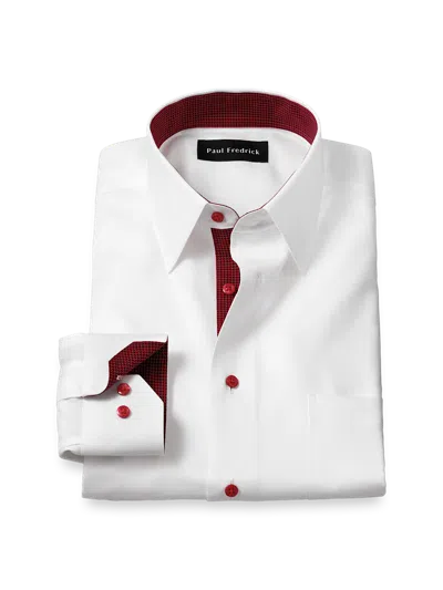 Paul Fredrick Tailored Fit Comfort Stretch Non-iron Solid Dress Shirt With Contrast Trim In White