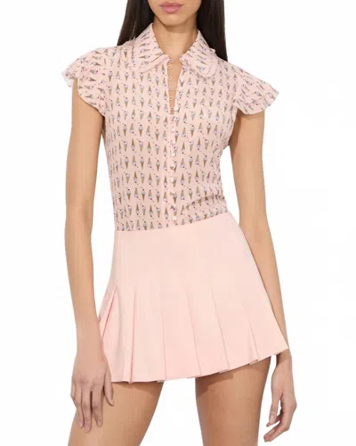 Alice And Olivia Flutter-sleeve Ice-cream Print Blouse In Pink