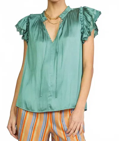 Current Air Sondra Lace Trim Ruffle Top In Sage In Green