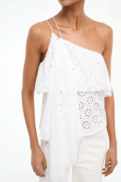 Staud Isa Eyelet Asymmetrical One Shoulder Top In White In White