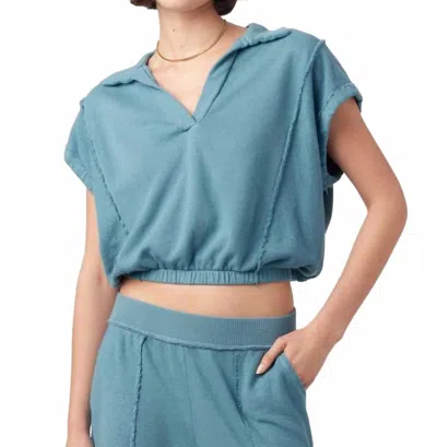 Project Social T Going Places Mixed Textured Collared Pullover In Alpine Blue In Blue