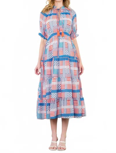 Thml Ruffle Maxi Dress In Red, White & Blue In Blue