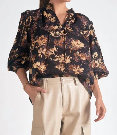 Elan Tuscany Peasant Top In Black In Multi