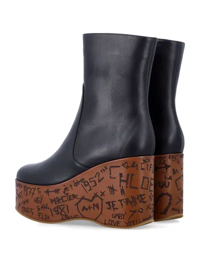 Chloé Graphic Print Ankle Boots With Platform Sole In Black