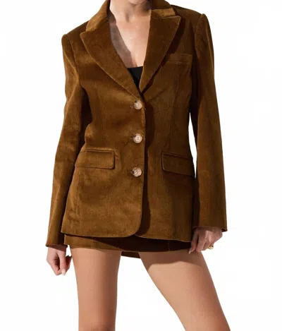 Astr Boyfriend Corduroy Blazer In Camel In Animal Print