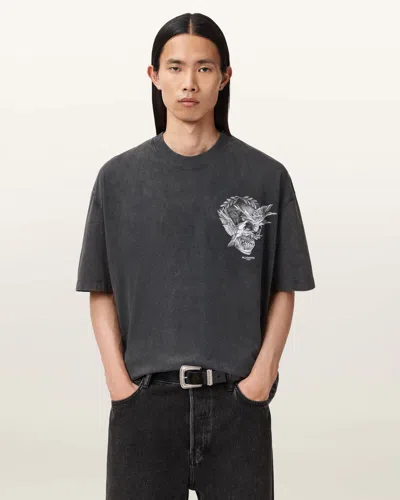 Allsaints Cotton Mysteries Oversized Graphic T-shirt In Gray