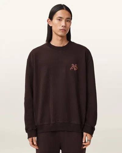 Allsaints Cotton Icon Oversized Crew Neck Sweatshirt In Brown