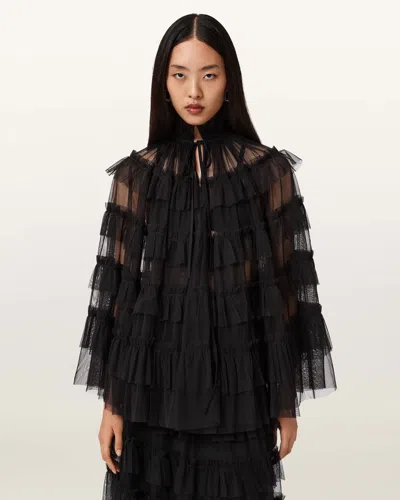 Allsaints Polyester Aude Ruffle Cape Top In Black