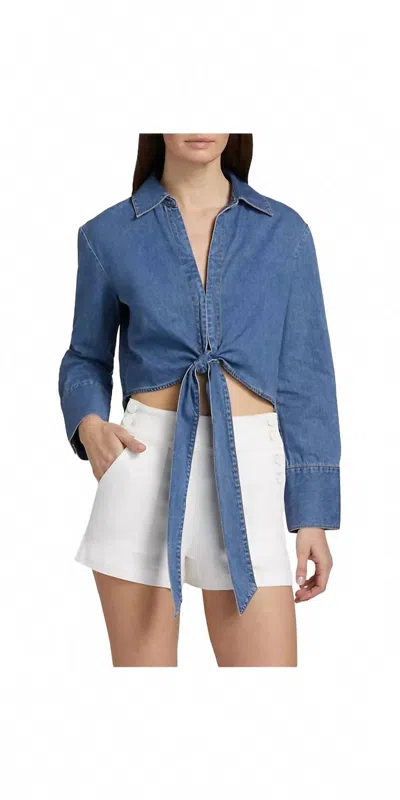 Alice And Olivia Hannon Chambray Tie Fit Top In Blue In Blue