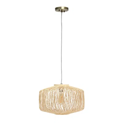 Hivvago Natural And Silver Unique Statement Rattan Ceiling Light With Natural Shades In Gold