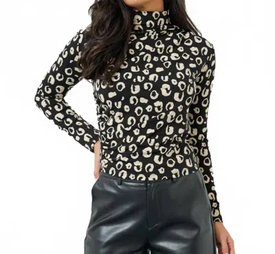 Esqualo Wilderness Mock Turtleneck Top In Black & Cream In Multi
