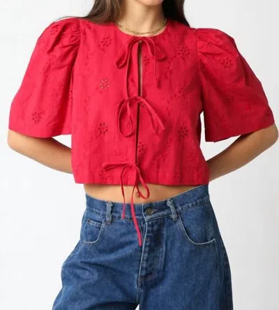 Olivaceous Ciera Tie Front Top In Red In Red