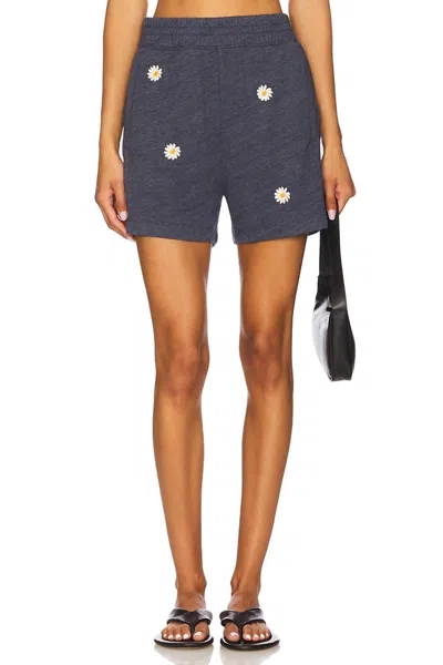 The Great Victory Short With Daisy Embroidery In Heathered Vintage Blue In Blue