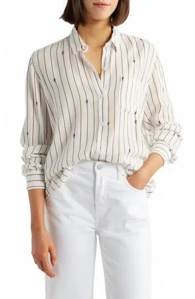 Rails Charli Long Sleeve Button-down Shirt In Striped Seahorses In Neutral