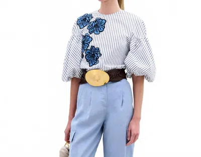 Silvia Tcherassi Belle Striped Blouse In White Blue Stripes In White