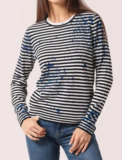 Minnie Rose Paint Splatter Stripe Crew Top In Navy Combo In Multi