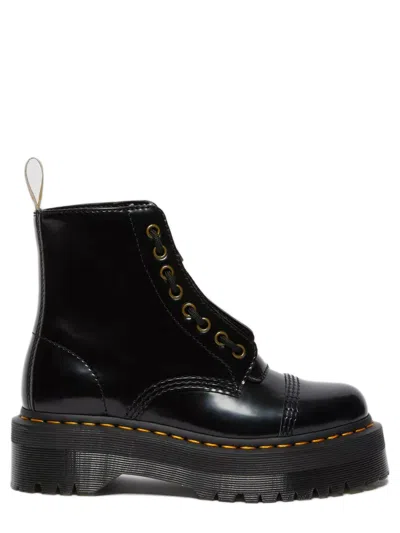 Dr. Martens Sinclair Combat Boot In Black Hammered Leather With A Large Treaded Sole