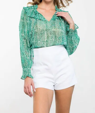 Thml Long Sleeve Sheer Print Top In Green In Green