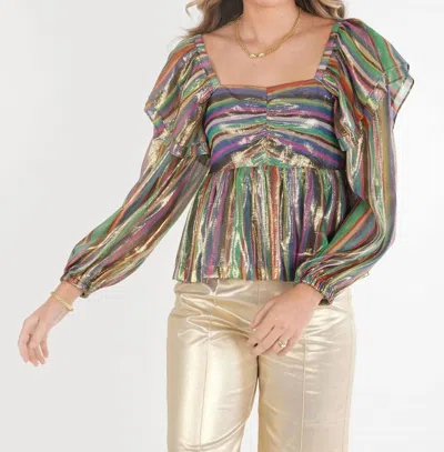Emily Mccarthy Gigi Metallic Long Sleeve Top In Tinsel Met In Multi