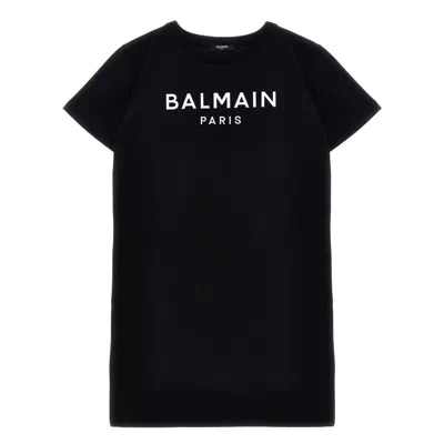Balmain Kids Logo Print T-shirt Dress In Black