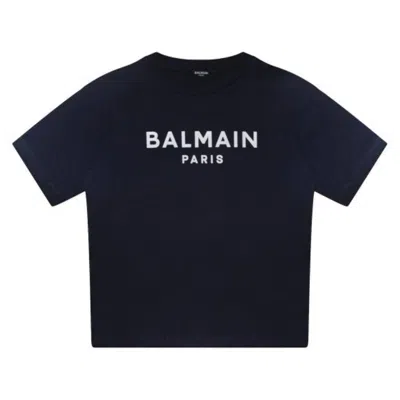 Balmain Kids Paris Logo Print T-shirt In Blue