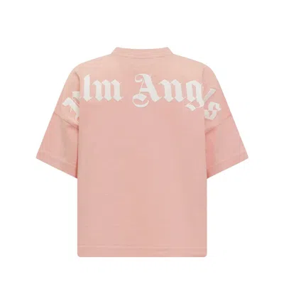 Palm Angels Kids Logo Crewneck Cotton T-shirt In Animal Print