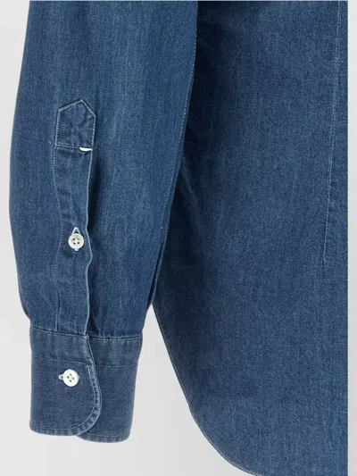 Barba Napoli Button-down Collar Long Sleeve Denim Shirt In Blue