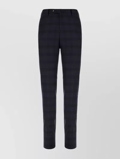 Pt Torino Embroidered Stretch Wool Trousers With Checked Pattern In Blue