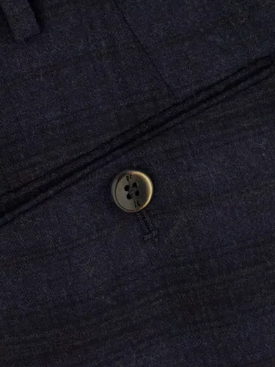 Pt Torino Embroidered Stretch Wool Trousers With Checked Pattern In Blue
