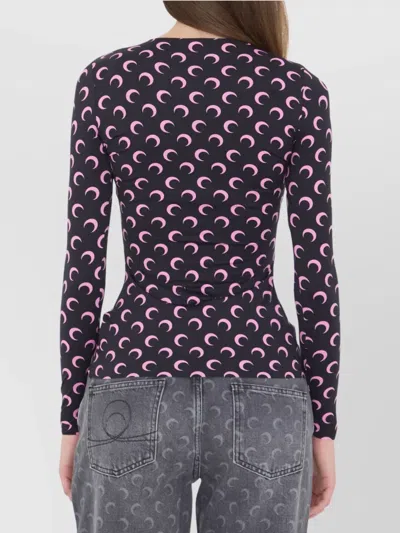 Marine Serre Moon Printed Jersey Long Sleeve Crewneck Top In Black