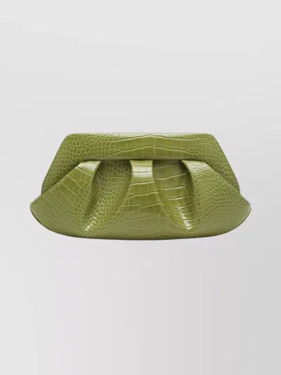 Themoirè Structured Rectangular Clutch Bag Crocodile Effect In Green