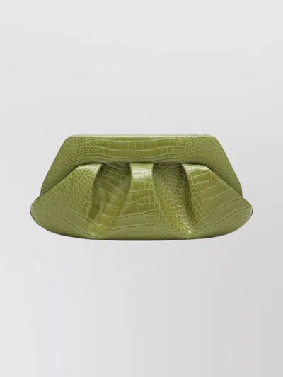 Themoirè Structured Rectangular Clutch Bag Crocodile Effect In Green