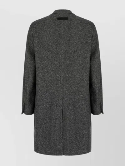 Zegna Cashmere Blend Longline Coat With Notched Lapels In Black