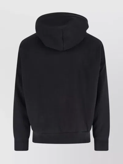Polo Ralph Lauren Hooded Sweatshirt Featuring Bear Graphic And Ribbed Cuffs In Black