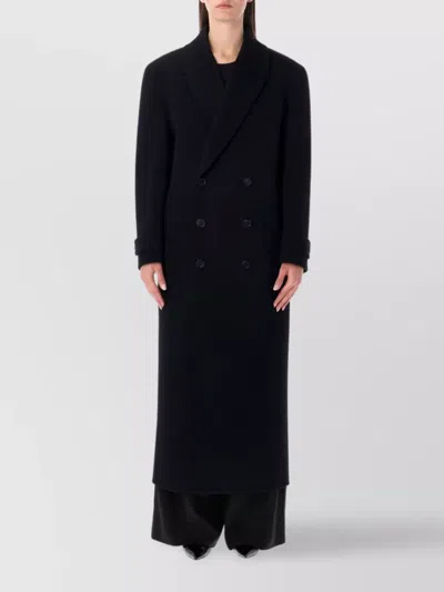 Saint Laurent Long Cashmere Wool Double-breasted Coat In Black