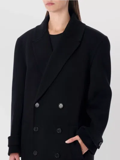 Saint Laurent Long Cashmere Wool Double-breasted Coat In Black