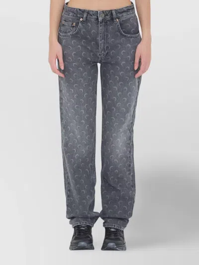 Marine Serre Moon Laser Grey Wash Denim Straight Jeans In Gray