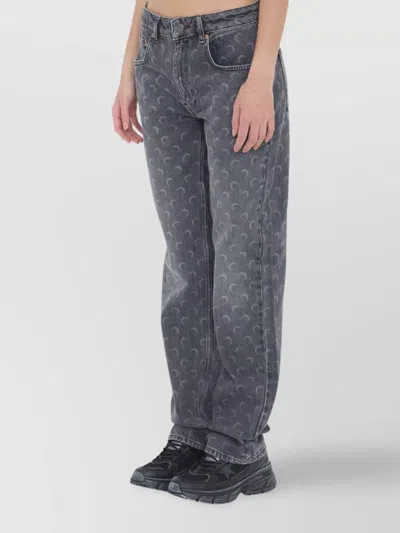 Marine Serre Moon Laser Grey Wash Denim Straight Jeans In Gray