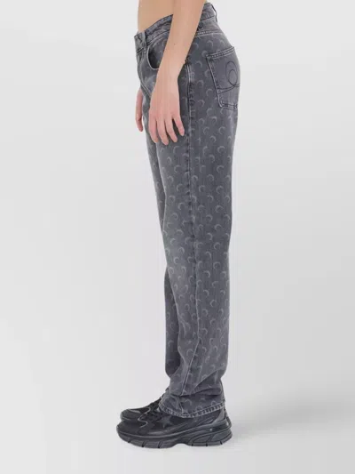 Marine Serre Moon Laser Grey Wash Denim Straight Jeans In Gray