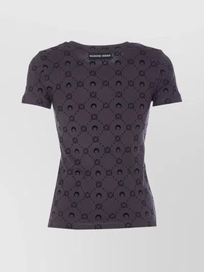 Marine Serre Moon Logo Patterned Crewneck Short Sleeve Top In Purple