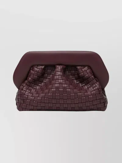 Themoirè Woven Rectangular Clutch Bag With Top Handle In Burgundy