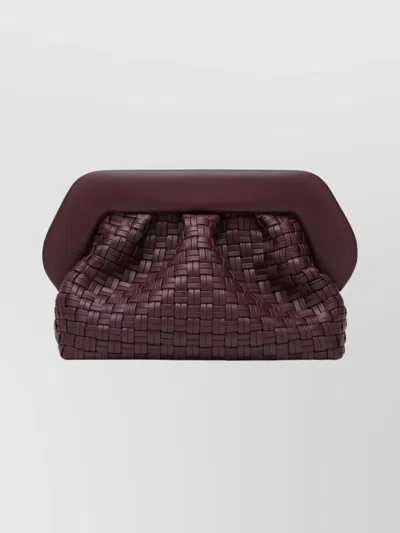 Themoirè Woven Rectangular Clutch Bag With Top Handle In Burgundy