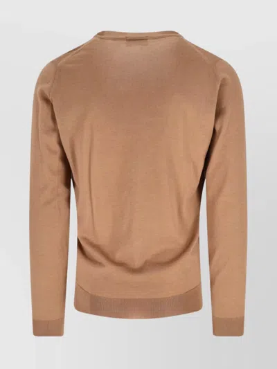 John Smedley V-neck Long Sleeve Ribbed Knit Sweater In Brown