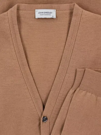 John Smedley V-neck Long Sleeve Ribbed Knit Sweater In Brown