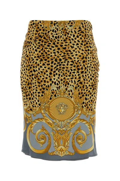 Versace Skirt Cheetah Foulard On Responsible Heavy Viscose Liquid Jersey In Yellow