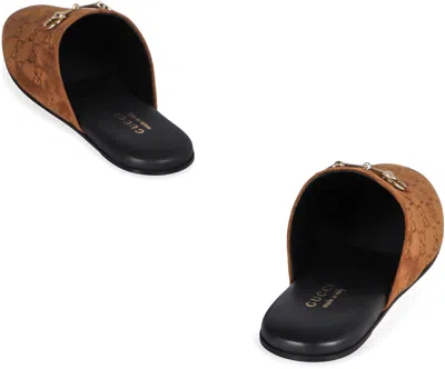 Gucci Camel Suede Slippers In Brown