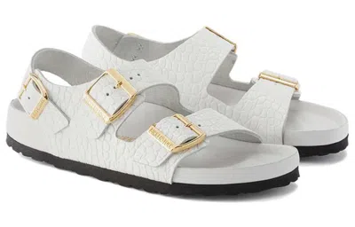 Birkenstock (wmns)  Milano Embossed Leather Narrow Fit Sandals 'emboss White' In White
