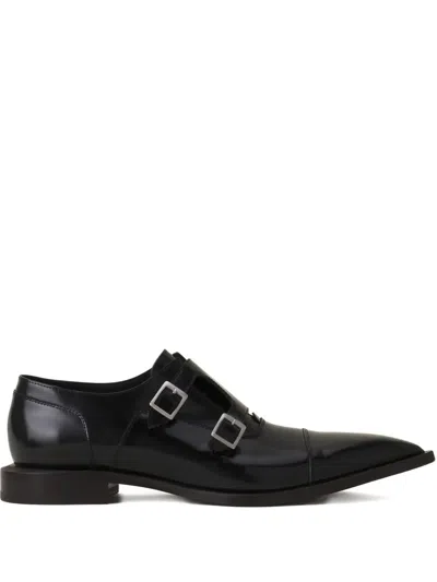 Lanvin Double-buckle Pointed Monk Shoes In Black
