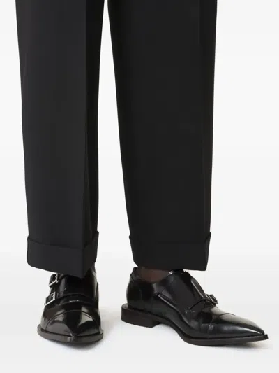 Lanvin Double-buckle Pointed Monk Shoes In Black